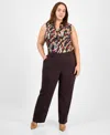 Kasper Plus Size High Rise Straight Leg Pants In Brown