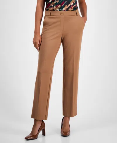 Kasper Plus Size High Rise Straight Leg Pants In Brown