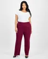 Kasper Plus Size High Rise Straight Leg Pants In Burgundy