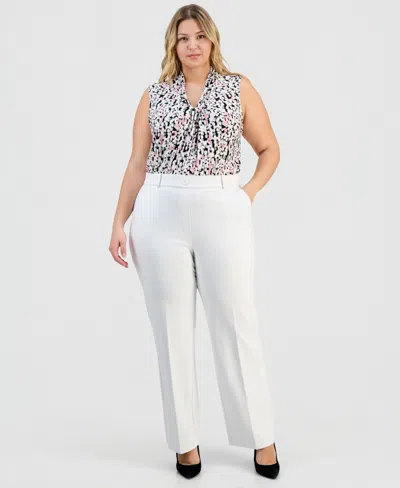 Kasper Plus Size High Rise Straight Leg Pants In Vanilla Ice