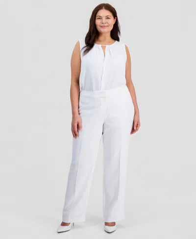 Kasper Plus Size High-rise Straight-leg Pants In White