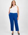 Kasper Plus Size High Rise Straight Leg Pull-on Pants In Blue