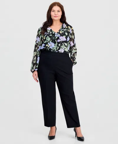 Kasper Plus Size High-rise Straight Pull-on Pants In Black