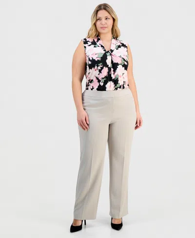 Kasper Plus Size High-rise Stretch-crepe Straight-leg Pants In Yellow