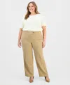Kasper Plus Size High Rise Wide-leg Crepe Pants In Brown