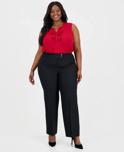 Kasper Plus Size High-rise Wide-leg Pants In Black