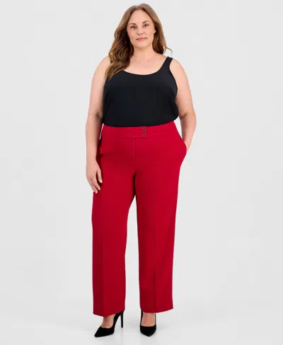 Kasper Plus Size High-rise Wide-leg Pants In Red