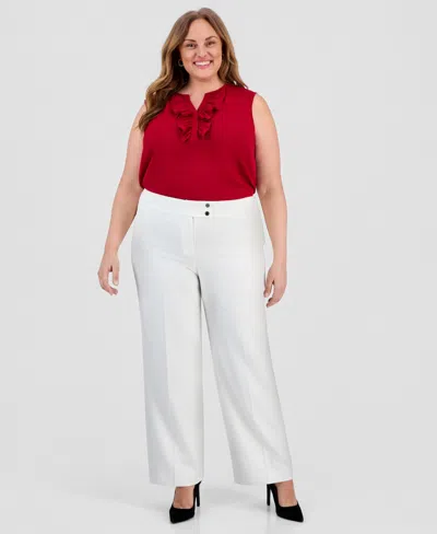 Kasper Plus Size High-rise Wide-leg Pants In White