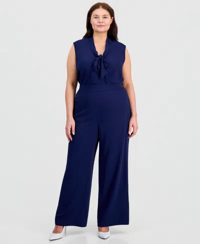 Kasper Plus Size High-rise Wide-leg Pull-on Pants In Blue