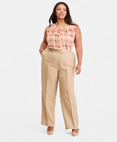 Kasper Plus Size High-rise Press-pleat Wide-leg Pants In Multi