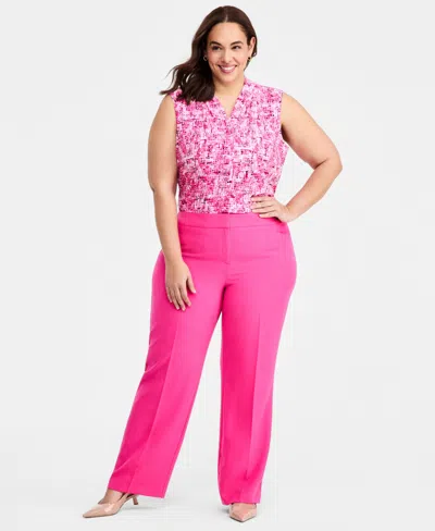Kasper Plus Size High-rise Straight-leg Pants In Pink