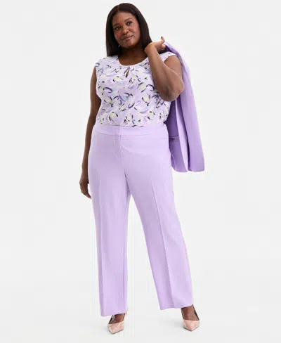 Kasper Plus Size High-rise Straight-leg Pants In Purple