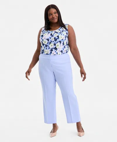 Kasper Plus Size High-rise Stretch Crepe Pants In Blue