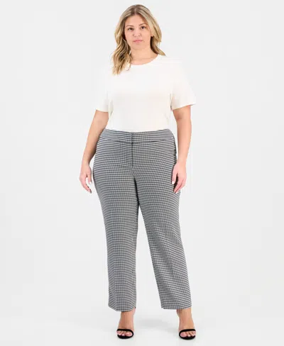Kasper Plus Size Houndstooth-print High-rise Slim-fit Pants In Multi