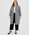Kasper Plus Size Houndstooth Topper Jacket In Black