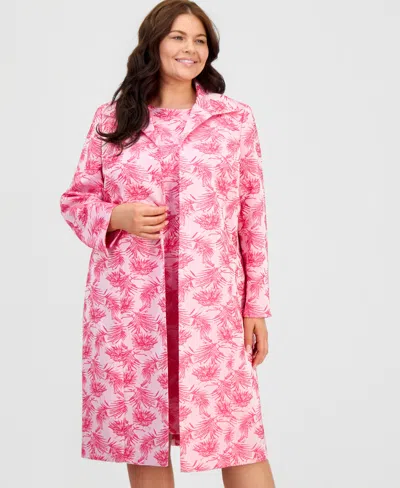 Kasper Plus Size Jacquard Collared Open-front Topper In Pink