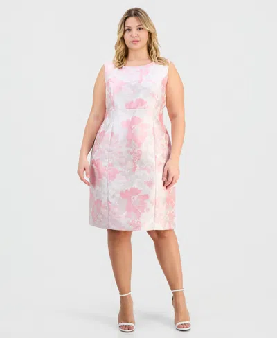 Kasper Plus Size Jacquard Empire-seamed Sleeveless Dress In White