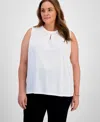 Kasper Plus Size Keyhole-neckline Sleeveless Top In Lily White