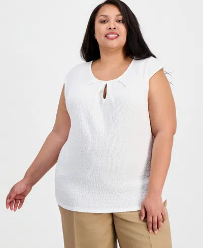 Kasper Plus Size Keyhole-neck Cap-sleeve Blouse In White