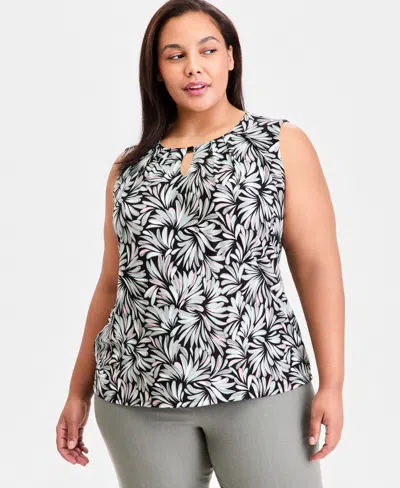 Kasper Plus Size Keyhole-neck Sleeveless Knit Top In Black