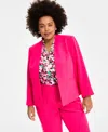 Kasper Plus Size Open Front Blazer Printed Blouse Stretch Crepe Straight Fit Suit Pants In Pink Perfection