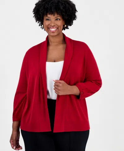 Kasper Plus Size Kissing Front Shawl-collar Lightweight Cardigan In Animal Print