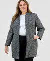Kasper Plus Size Knit Jacquard Long Jacket In Multi