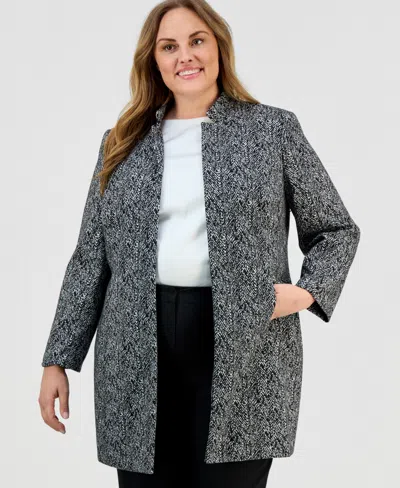 Kasper Plus Size Knit Jacquard Long Jacket In Multi