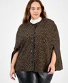 Kasper Plus Size Knit Jacquard Snap-front Cape Jacket In Brown
