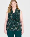 Kasper Plus Size Knot Front Printed Blouse In Multi