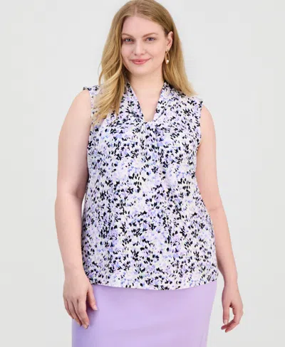 Kasper Plus Size Knot-front Sleeveless Top In Multi