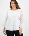 Kasper Plus Size Lace Bell-sleeve Blouse In Lily White