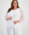 Kasper Plus Size Lace Open-front Cardigan In Lily White