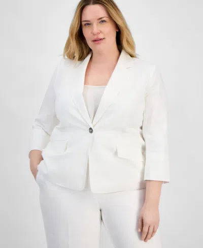 Kasper Plus Size Linen-blend Blazer In Lily White