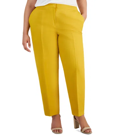 Kasper Plus Size Linen-blend Straight-leg Pants In Butterscotcch