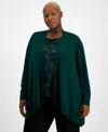 Kasper Plus Size Long-sleeve Open-front Cardigan In Evergreen