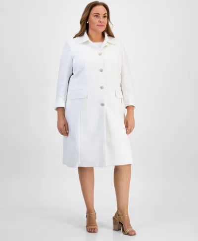 Kasper Plus Size Long Topper Jacket In Lily White Multi