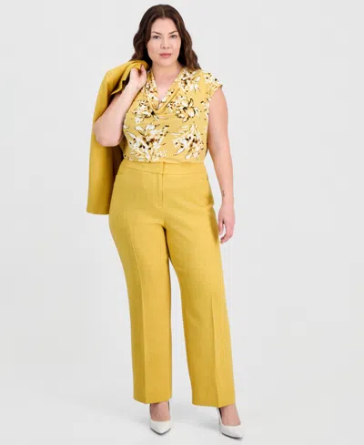 Kasper Plus Size L-pocket Straight Pants In Yellow