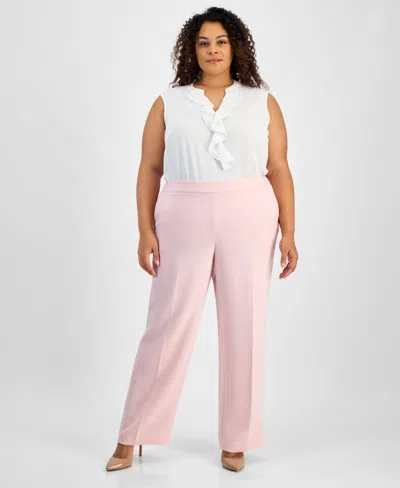 Kasper Plus Size Melange Crepe Wide-leg Pull-on Pants In Tutu Pink