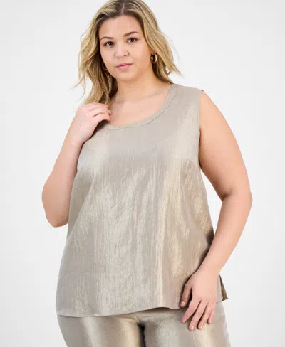 Kasper Plus Size Metallic Crinkled Sleeveless Top