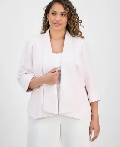 Kasper Plus Size Metallic-stripe Drape-lapel Open-front Blazer In Tutu Pink Multi