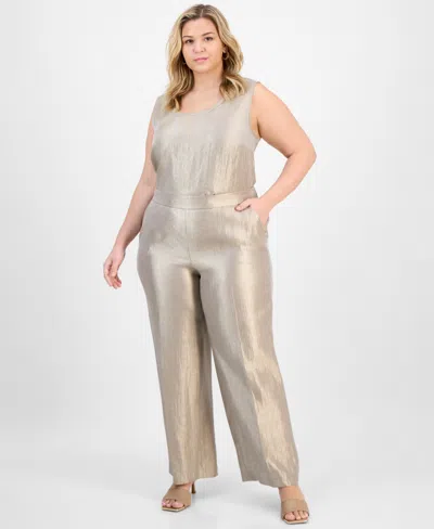 Kasper Plus Size Metallic Wide-leg Pull-on Pants