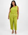 Kasper Plus Size Mid-rise Cropped Side-slit Trousers In Kiwi