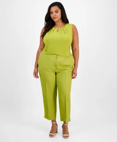 Kasper Plus Size Mid-rise Cropped Side-slit Trousers In Kiwi