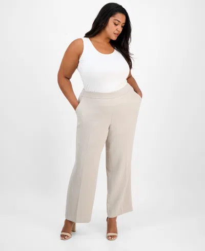Kasper Plus Size Mid-rise Pull-on Pants In Summer Straw