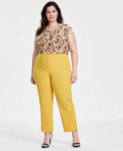 Kasper Plus Size Mid Rise Straight-leg Fly-front Pants In Butterscotcch