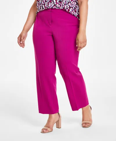 Kasper Plus Size Mid Rise Straight-leg Fly-front Pants In Cerise