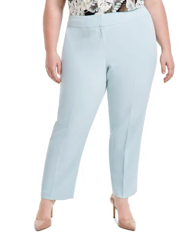 Kasper Plus Size Mid Rise Straight-leg Fly-front Pants In Sea Glass