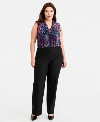 Kasper Plus Size Mid Rise Straight Leg Pants In Black