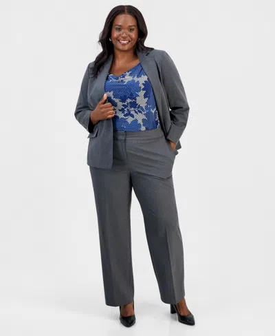 Kasper Plus Size Mid Rise Straight Leg Pants In Grey